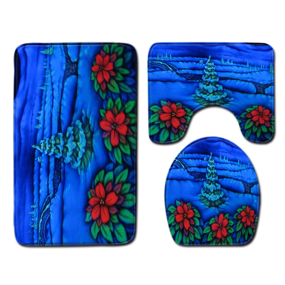 Christmas Bathroom Floor Mat Toilet Three-Piece Set