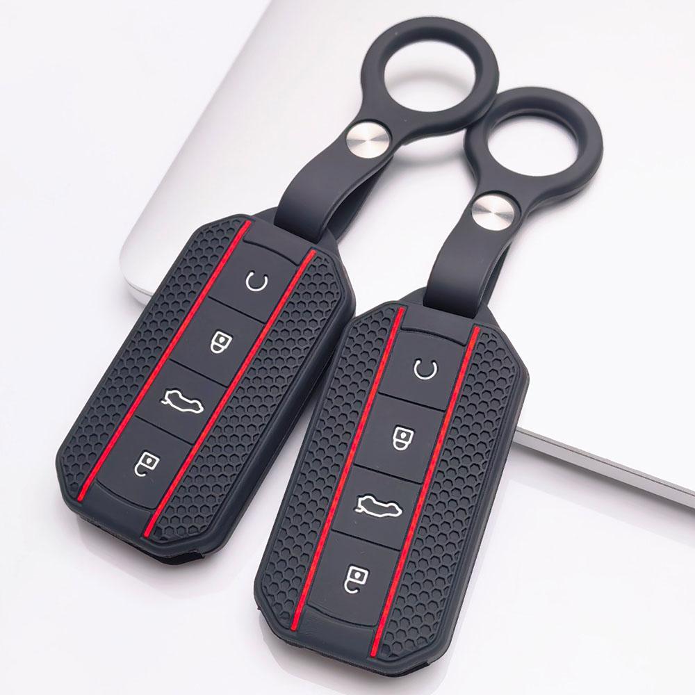 4 Button Silicone Key Fob Cover with Matching Keychain for Chery Jaecoo 7 8 J7 J8 Lock Unlock Trunk Remote Start Buttons, Full Wrap Key Guard for