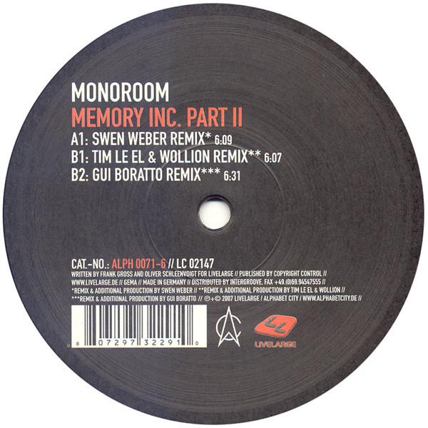 

12inch Record MONOROOM - Memory Inc. Part II ALPH00716 Alphabet City 2007 Germany Dance & Electronica Used
