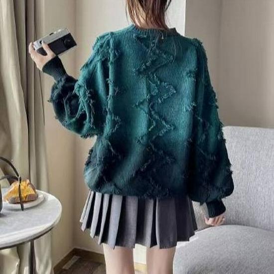 Women's Gradient Tassel Loose Knit Pullover Sweater - Autumn/Winter 2026 Korean Style