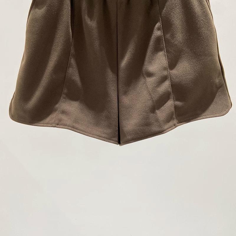2024 A/W Korean Style Women's High Waist Wool Wide Leg Shorts: Casual, Versatile, Slimming, Solid Color