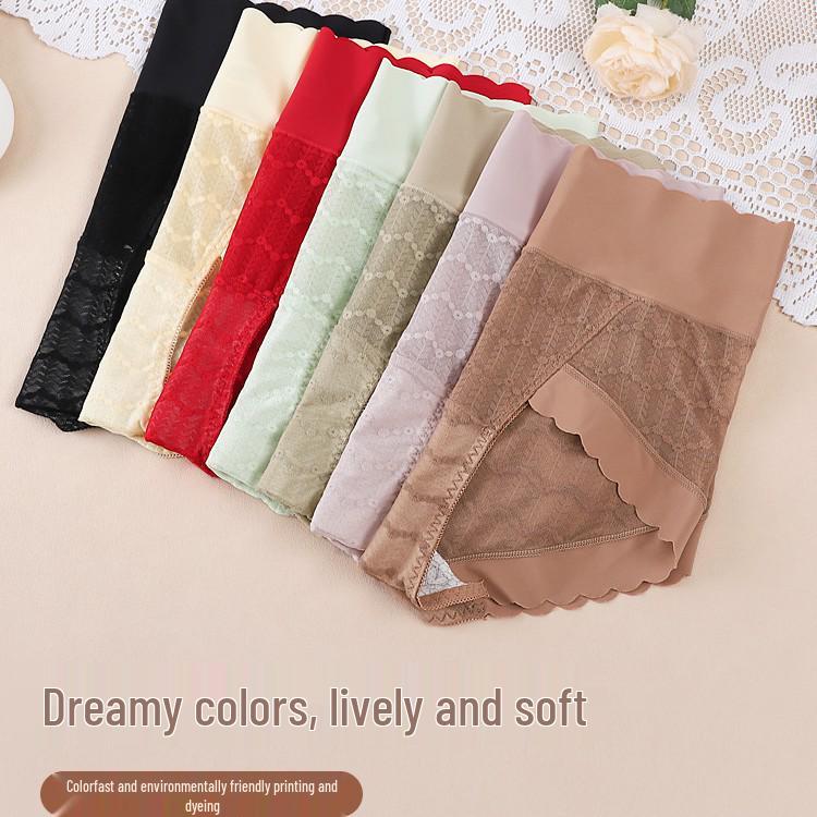 Popular Seamless High-Waisted Light Lace Tummy Control Silk Panties for Women