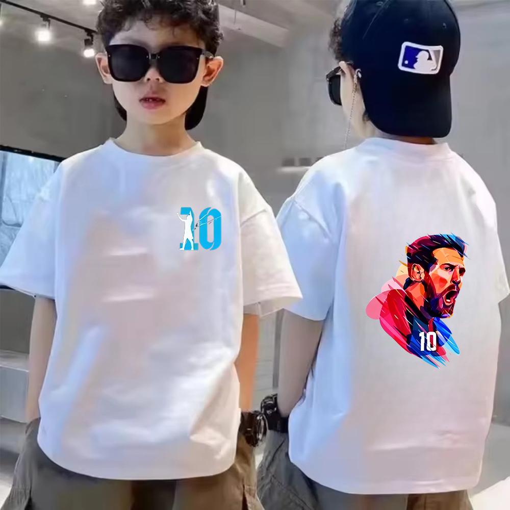Summer short sleeved Messi double-sided printed children's T-shirt casual fashion sports T-shirt children's men's and women's clothing