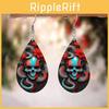 Halloween Themed Flower Skull Patterns Water Droplet Shaped Women Earrings For Men Women