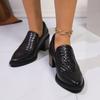 Fashion Women's Elegant Chunky Heels Pumps Fashion Solid Color Lattice Patent Leather Shoes Women Black Pointed Toe High Heeled Loafers