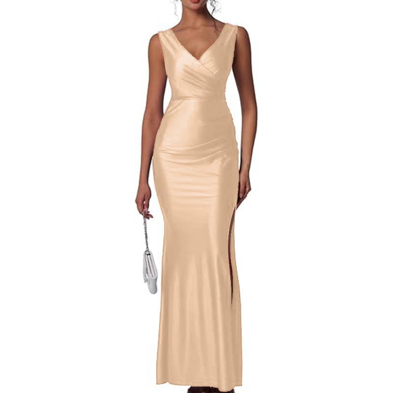 

DAFIFY женские модные летние весенние однотонные повседневные платья без рукавов с v-образным вырезом и высокой талией XL абрикосовый