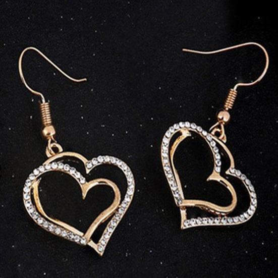 1 Set Women Necklace Earrings Set Hollow Out Heart Shape Rhinestone Decor Prom Party Hanging Earrings Pendant Clavicle Necklace