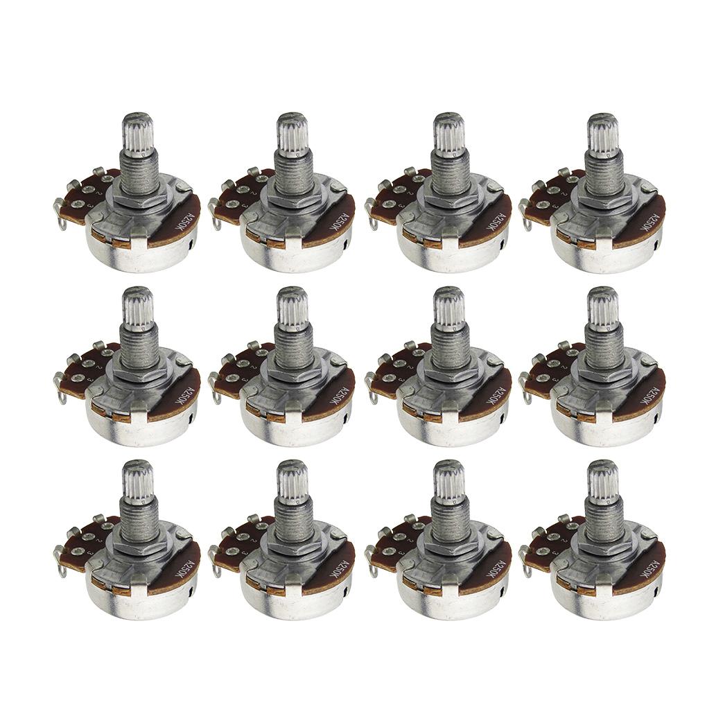 FLEOR 12pcs Long Split Shaft Electric Guitar Potentiometers Pots Volume Tone Control Pots A250K B250K A500K B500K Optional