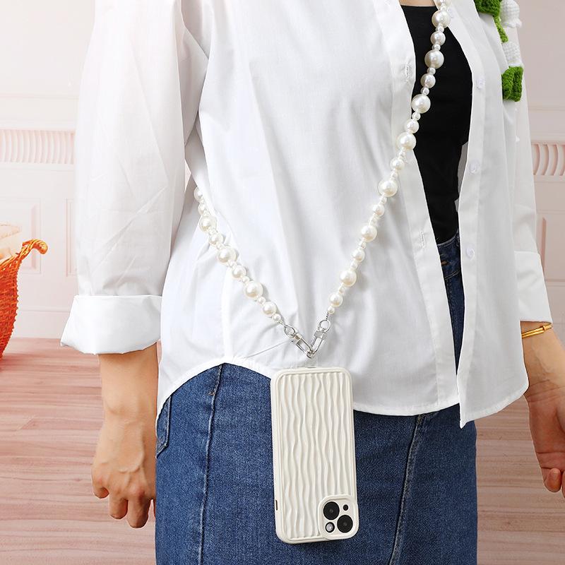 Handmade Pearl Crossbody Phone Case Lanyard with Beaded Charm