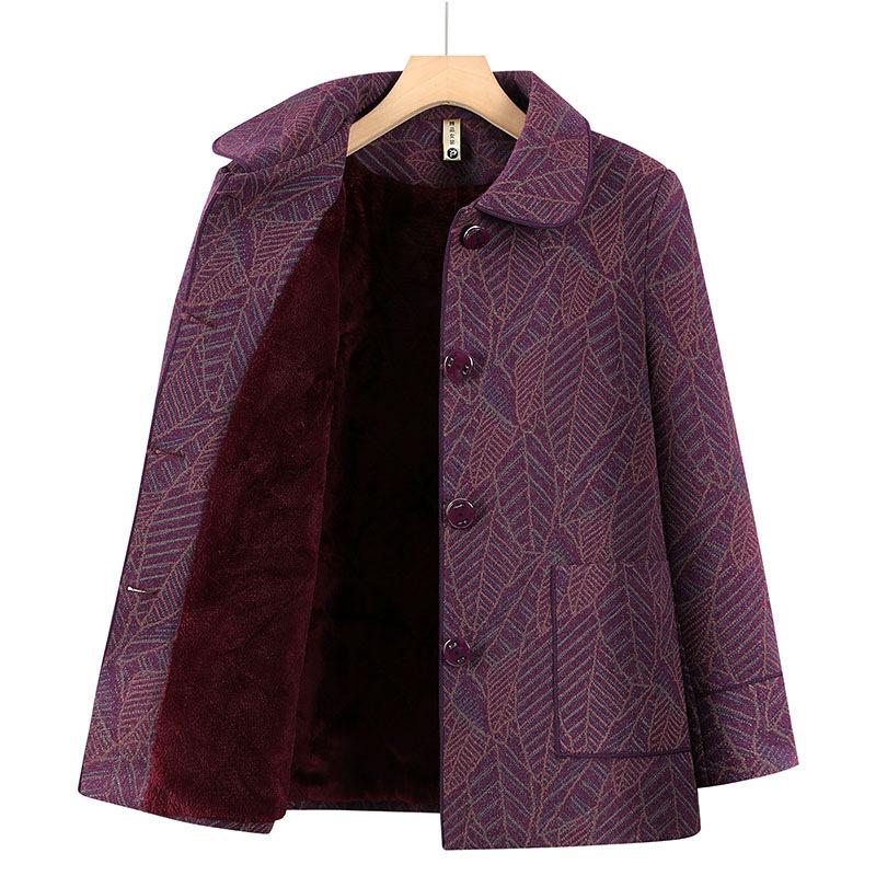 Women's Winter Velvet-Enhanced Lapel Jacket for Middle-Aged and Elderly: Grandma's Warm, Stylish Cotton Wear