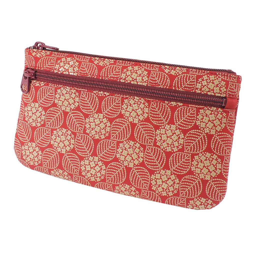 Indenya Inden 6 Red with White Hydrangea No. Pouch, Deerskin, Lacquer, Pattern, 4407-13-174