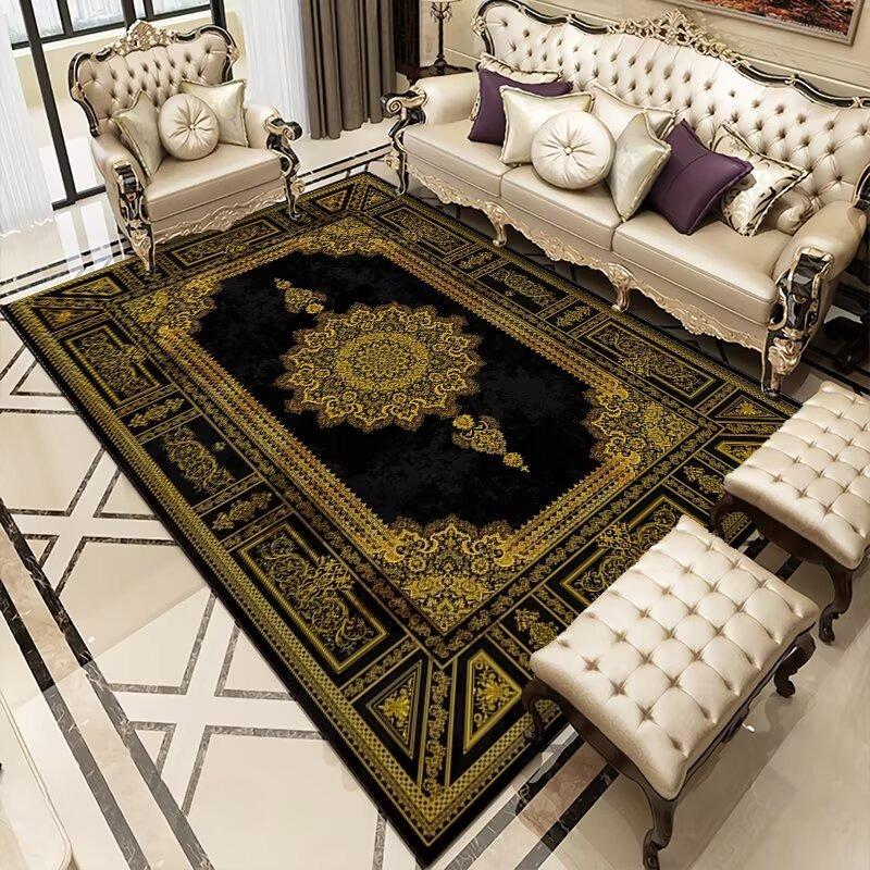 Black Classical Carpet Black Retro Style Living Room Bedroom Rug Antiskid Washable Dining Room Bedside Floor Mat Customizable