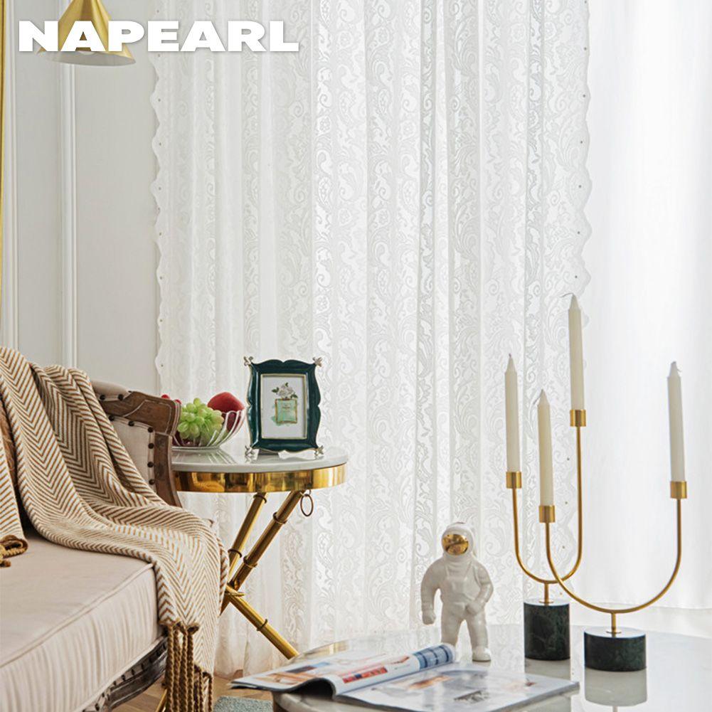 NAPEARL – rideau transparent français élégant de couleur unie, en dentelle tricotée en chaîne, confortable, pour salon, chambre à coucher, balcon, décoration de la maison, 1 pièce