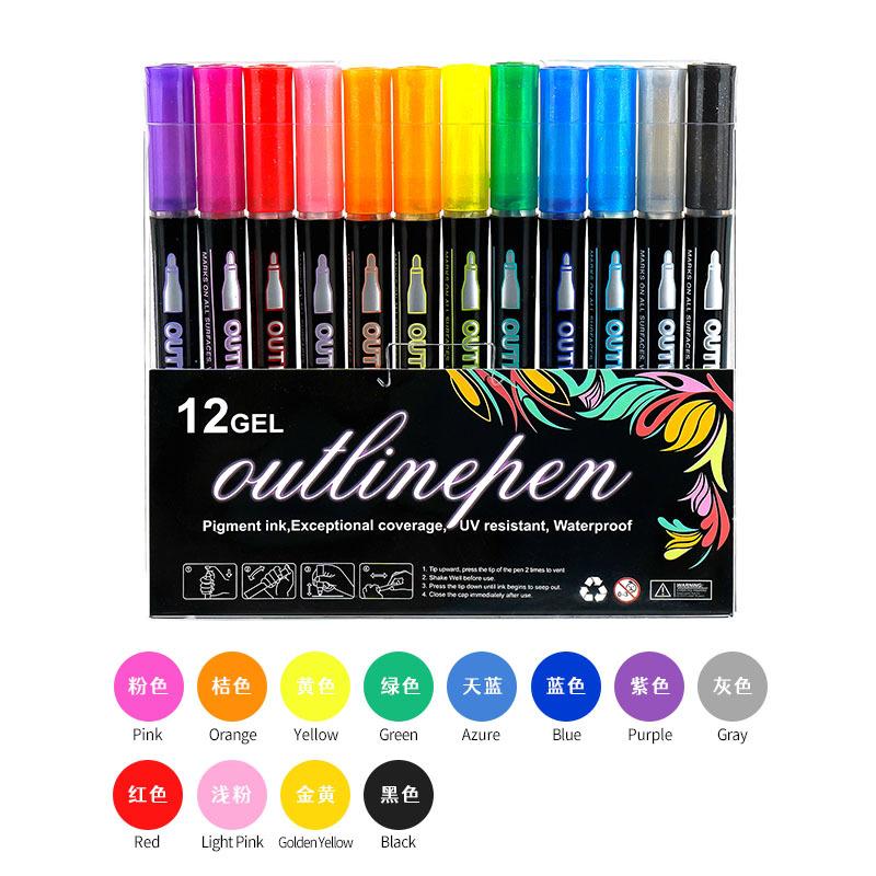Specially Designed for Dual Line Contour Pens, 48 Color Set, Dreamy Flash Metal Pen, Color Marker Pen, Fluorescent Marker Pen