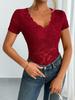 2025 Vår/Sommar Dam Enfärgad Spets V-ringad Kortärmad Skjorta