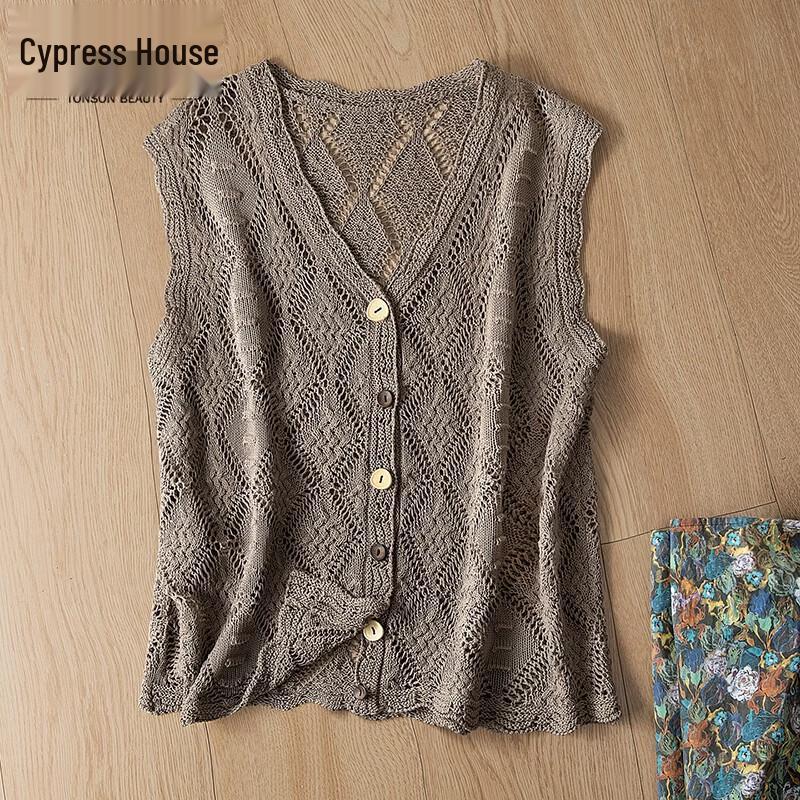 Women s Hollow Knit Sleeveless Cardigan Vest One Size