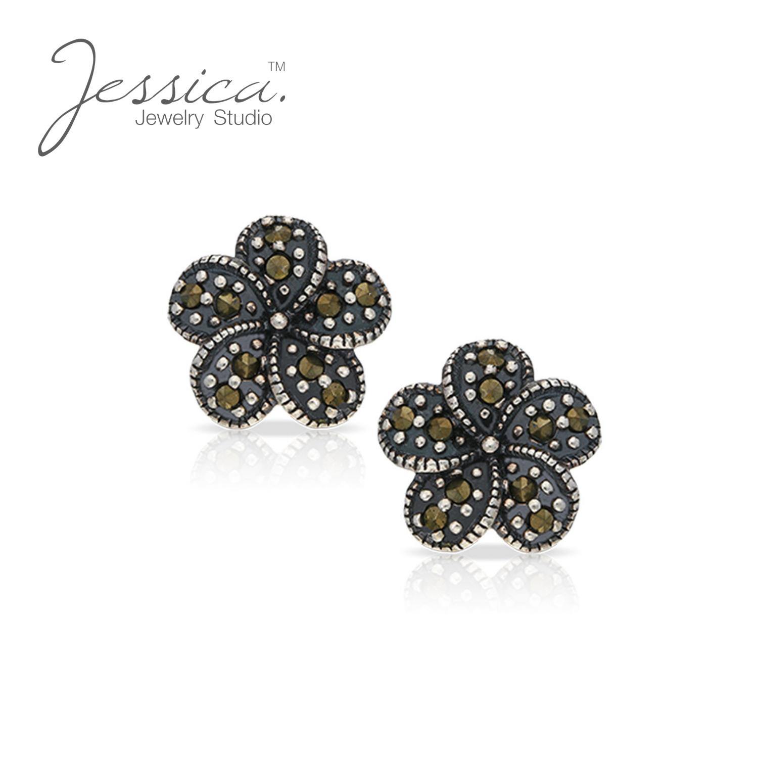 

Минималистичные богемные серьги-гвоздики с цветами из чистого серебра 925 пробы и натуральным марказитом