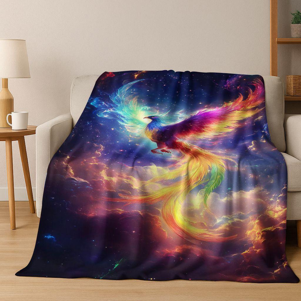 Colorful Rebirth Fire Phoenix Divine Bird Flannel Blanket,Warm and Cozy Soft Throw Blanket for Home Bedroom Bed Sofa Cover Kid