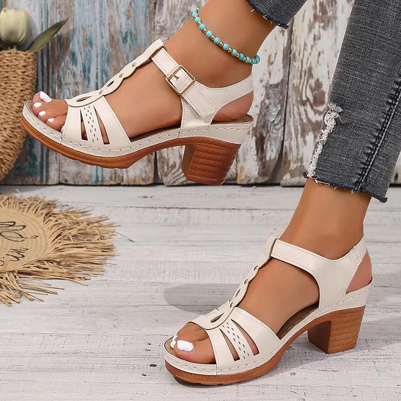 Chunky Heel Platform Roman Sandals for Women Lightweight Buckle Strap Casual Sandals Woman Summer Comfort Block Heeled Sandalias