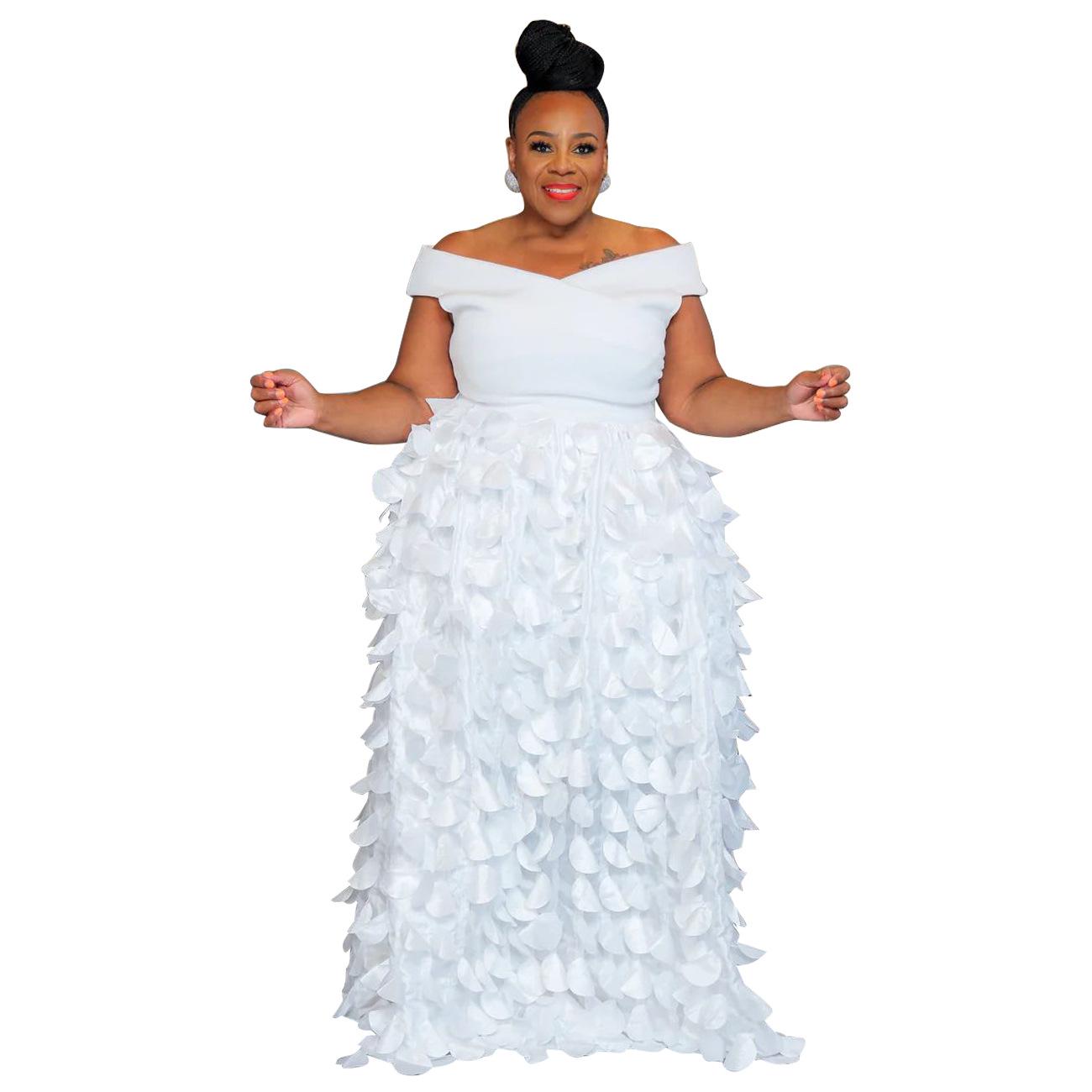 

Женское вечернее платье больших размеров с высокой талией и тонкими рукавами - элегантное банкетное платье в стиле темперамент 3XL белый