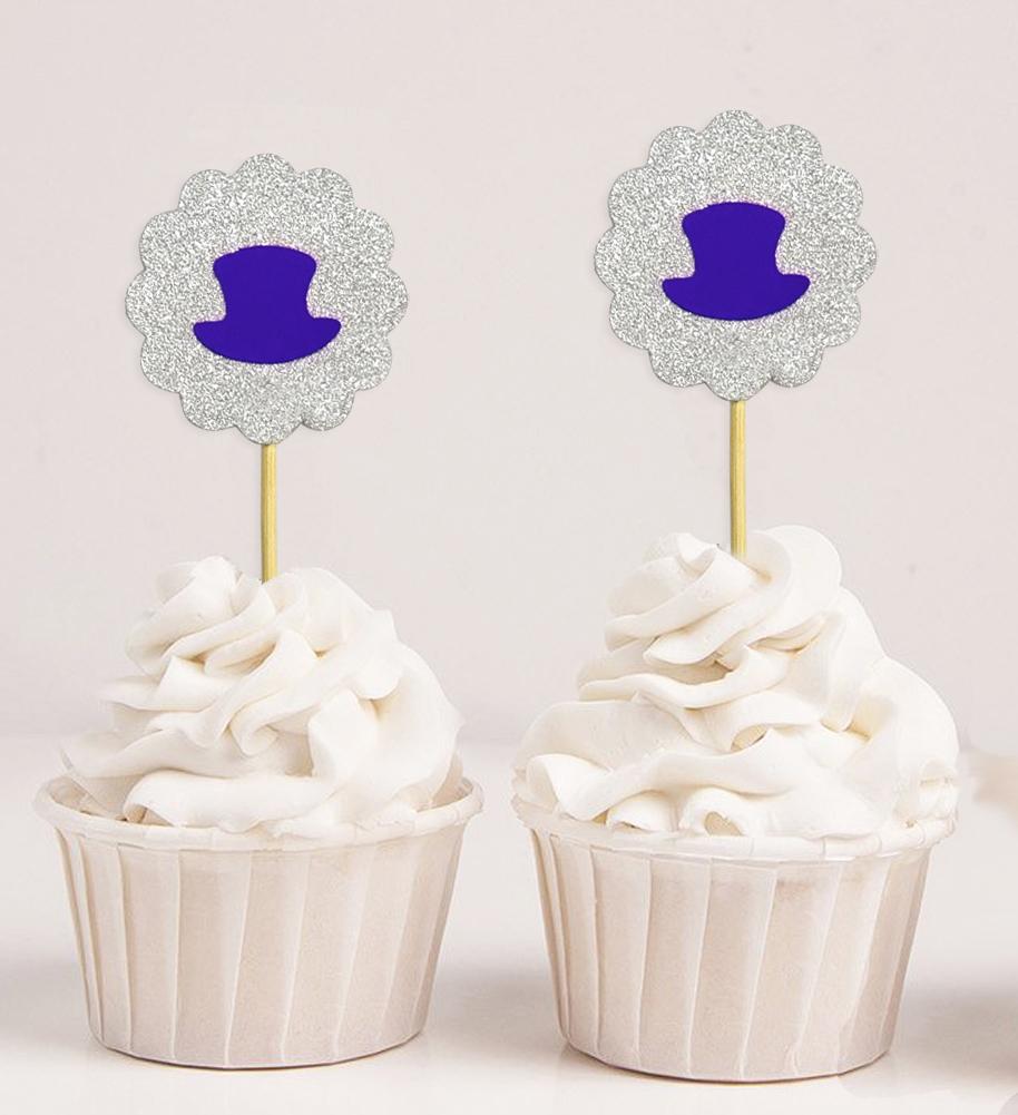Darling Souvenir | Toppers de cupcake em forma de chapéu com glitter | Decorações de sobremesa para festa de chá de bebê e casamento - Pacote de