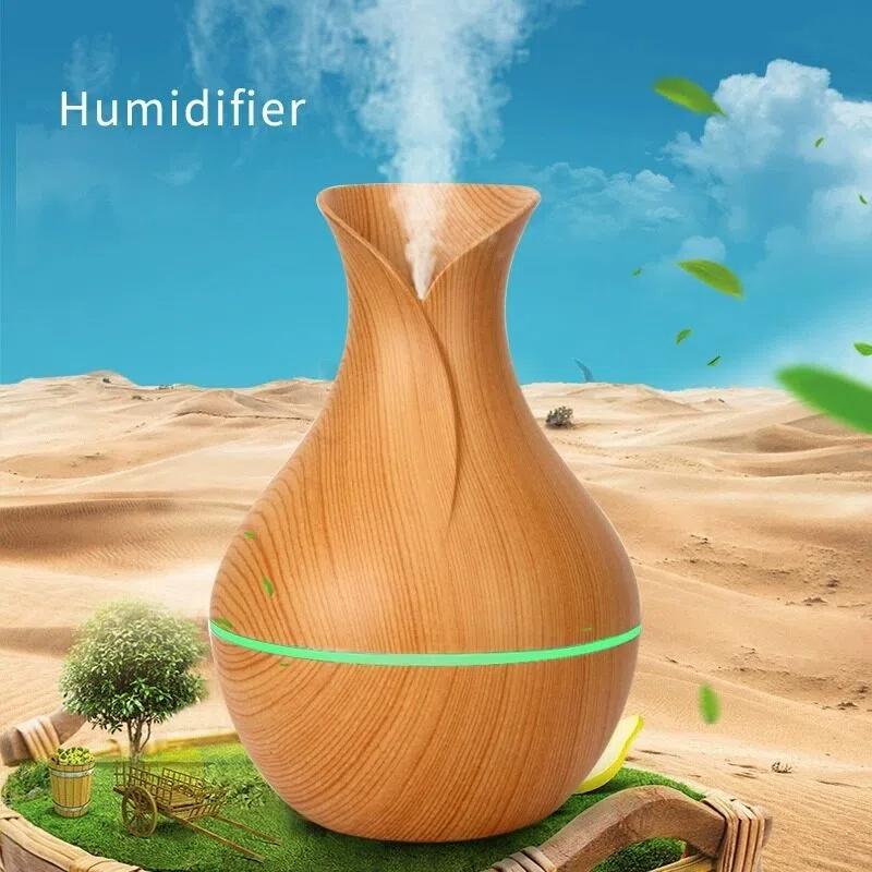 USB Direct Plug-In Wood Grain Flower Vase Humidifier with Colorful Atmosphere Light Spray Device Portable Cracked Wood Pattern