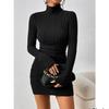 Sexy Mini Dress Women Autumn Solid Turtleneck Long Sleeve Sheath Dress Clubwear Partywear Elegant Bodycon Female