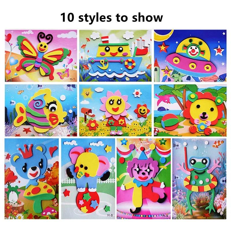 5Pcs/10Pcs/Lot Kids DIY 3D EVA Foam Sticker Cartoon Animal Multi-patterns Styles Puzzles Game Art Craft Early Educational Toys