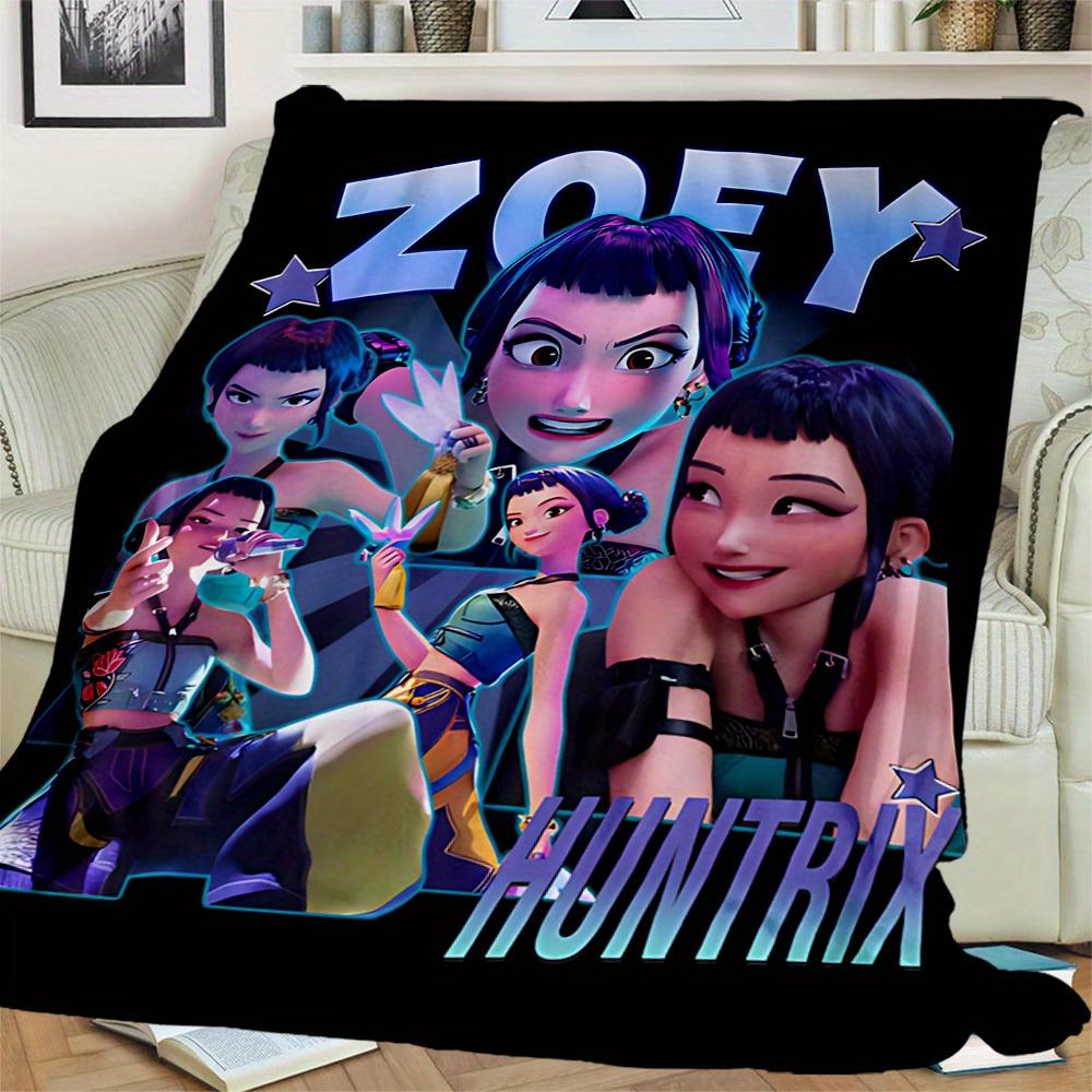 1Pc Zoey HUNTR/X Print Flannel Blanket, Comfortable for All Seasons, Home Decor, Warmth and Comfort, Perfect for Christmas Gifts821095