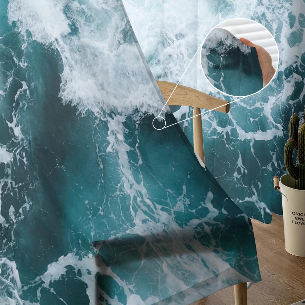 Aquamarine Waters Sea Tulle Curtains Modern Sheer Window Drapes for Living Room Bedroom Decor