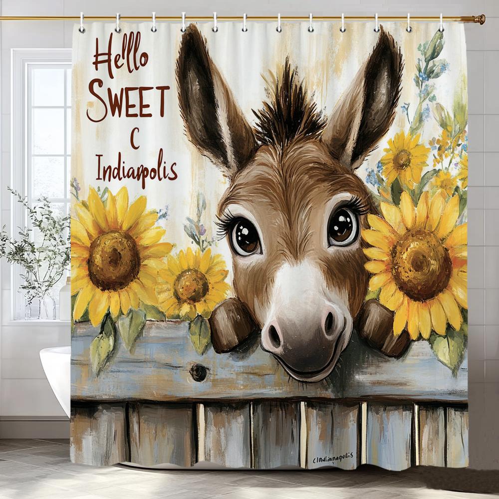 Lovely Farm Donkey Sunflower Shower Curtain Printed Fabric Bathroom Decorative Shower Curtain Home Curtain With Hooks