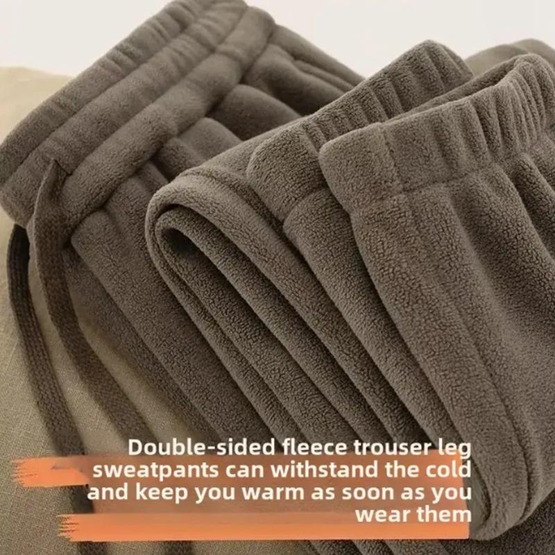 Double-Sided Zippered Fleece Pants For Men Thickened Winter Warm Sweatpants Casual Loose Fit Outerwear Trousers