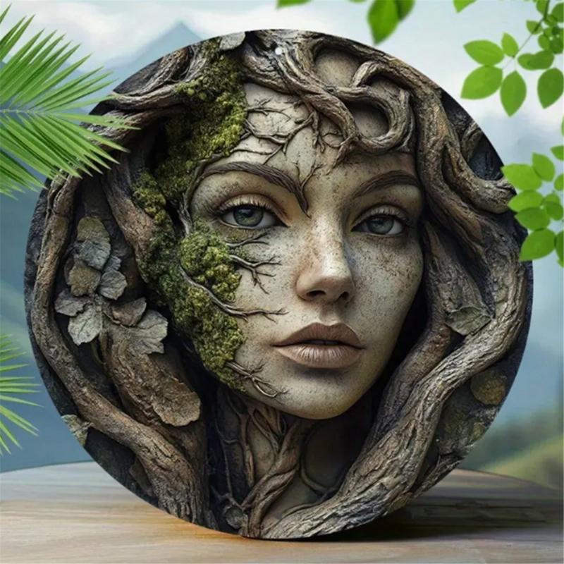 Natural Wood Wall Art Plaque with Tree Goddess Pattern Indoor Decorative Piece Elegant Hanging Sign for Home Garden Gift