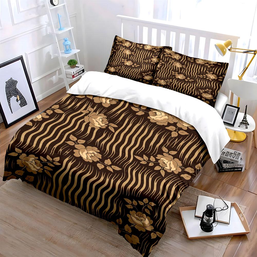 Beige Flowers, Wavy Stripes. Bedding Sets Duvet Cover Sets Duvet Covers Pillowcases(1 * Duvet Cover 2 * Pillowcases Without Duvet Insert)