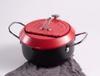 IH & Gas Stove Compatible Iron Deep Fryer Pan with Guard Frame, Tray Lid, and Thermometer - 20cm (Red)