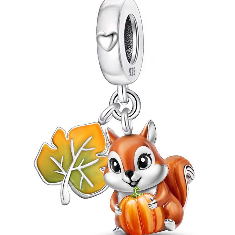 Copper Warm Maple Leaf Squirrel Golden Autumn Series Bead Fit Diy Bracelet Making Gift Of High Quality Jewelry
