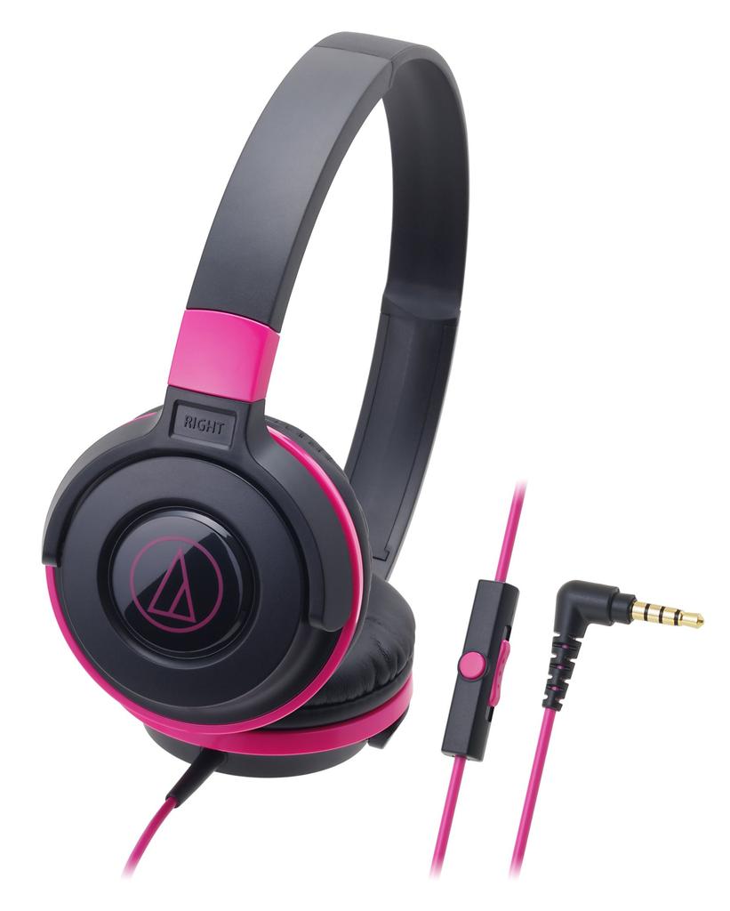 Audio-Technica ATH-S100iS BPK STREET MONITORING On-Ear Headphones for Smartphone, Mic & Remote, Black/Pink