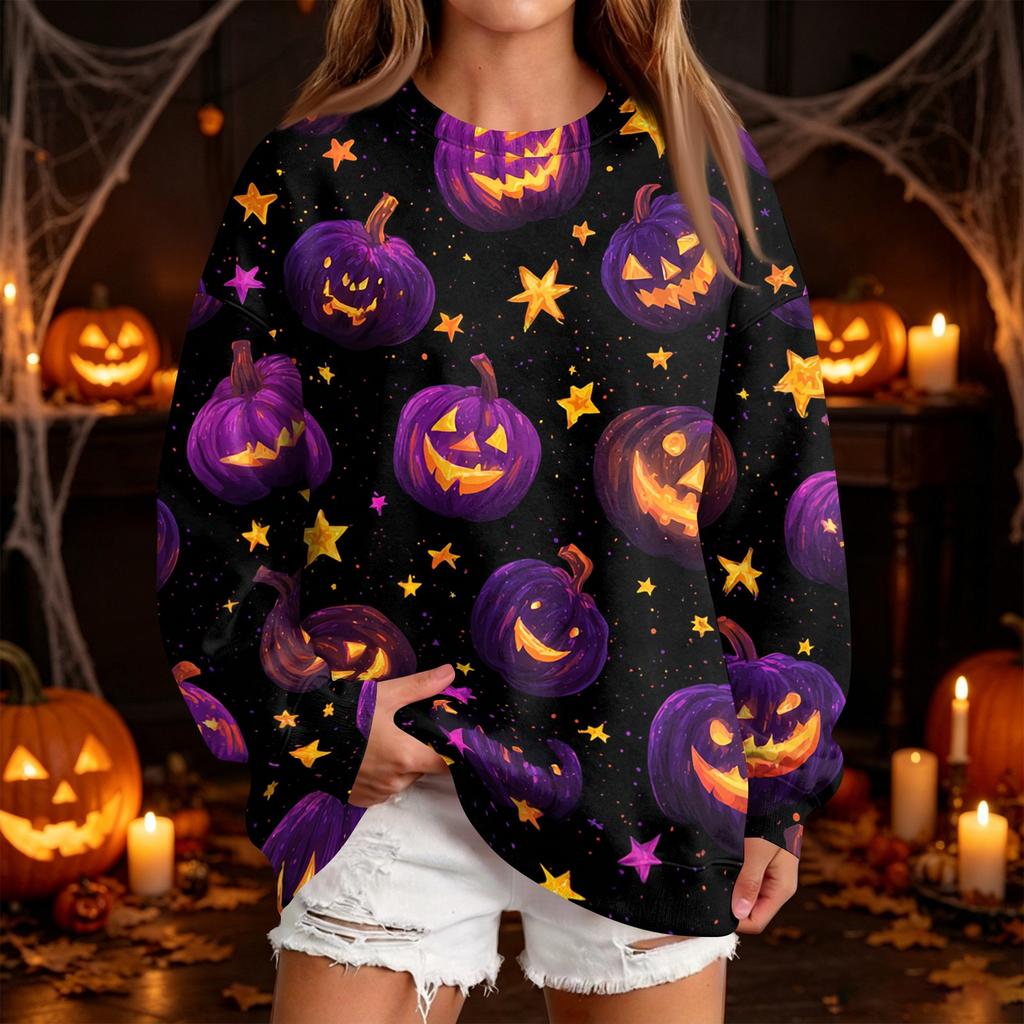 Women's Fashion Casual Halloween Print Neck Sweatshirt