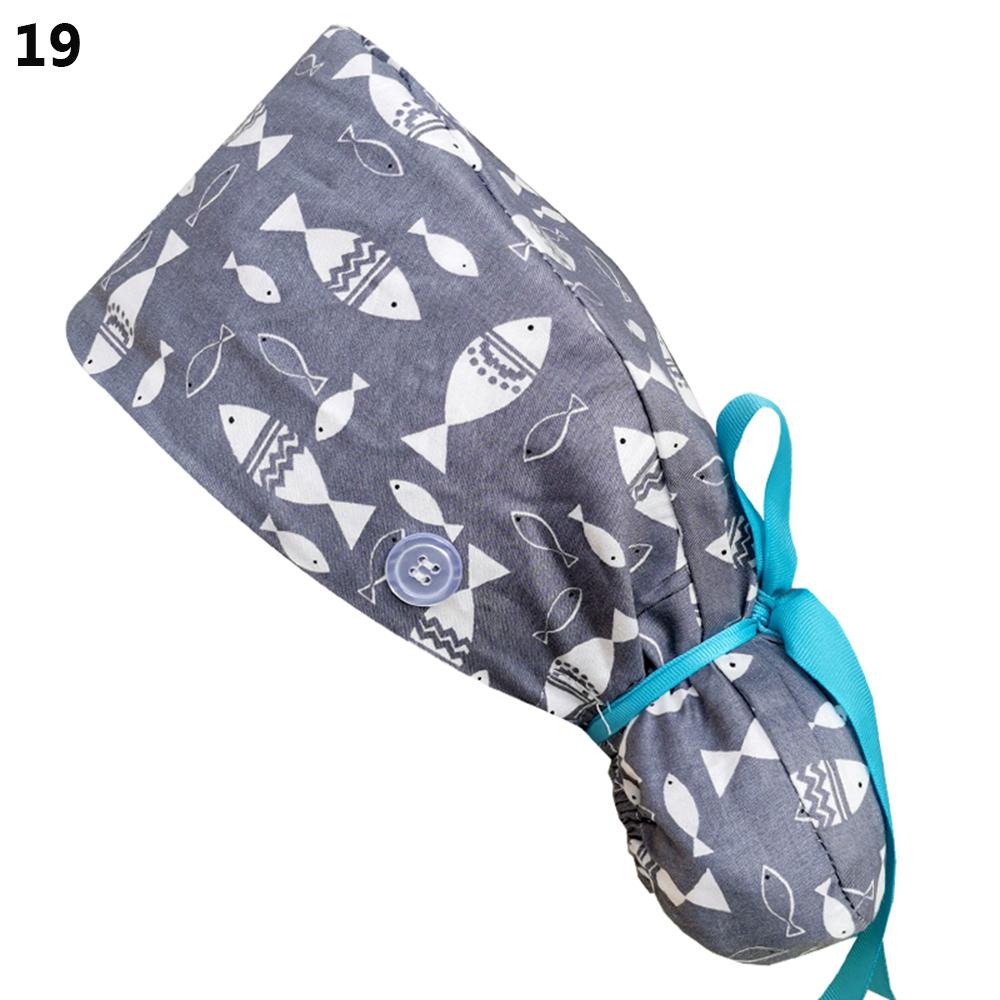 One Size Ponytail Holder Cotton Tie Back Hats Working Cap With Button Long Hair Cap Working Hat