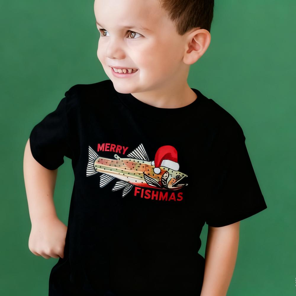 Merry Fishmas Child Tee Funny Kids Christmas Tshirt Christmas Traditions Tops Fish Graphic Printed T-shirt Boy Xmas Short Sleeve