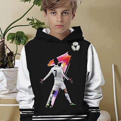 Boys' Colorful Digital 7 Pattern 3D Printed Long Sleeved Hooded Sweatshirt, Sports Shirt