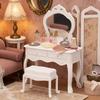 1:12 Scale Dollhouse Vanity Table Set: Mini Furniture for Bedroom Scene, Dresser, Nightstand, Makeup Desk, Lamp & Stool Ornament