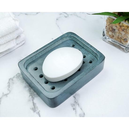 Crocon Grey Marble Soap Tray for Kitchen & Bathroom – Handmade Stylish Soap Dish with Small Hole Design (Size: 4.3x3.5 Inches)