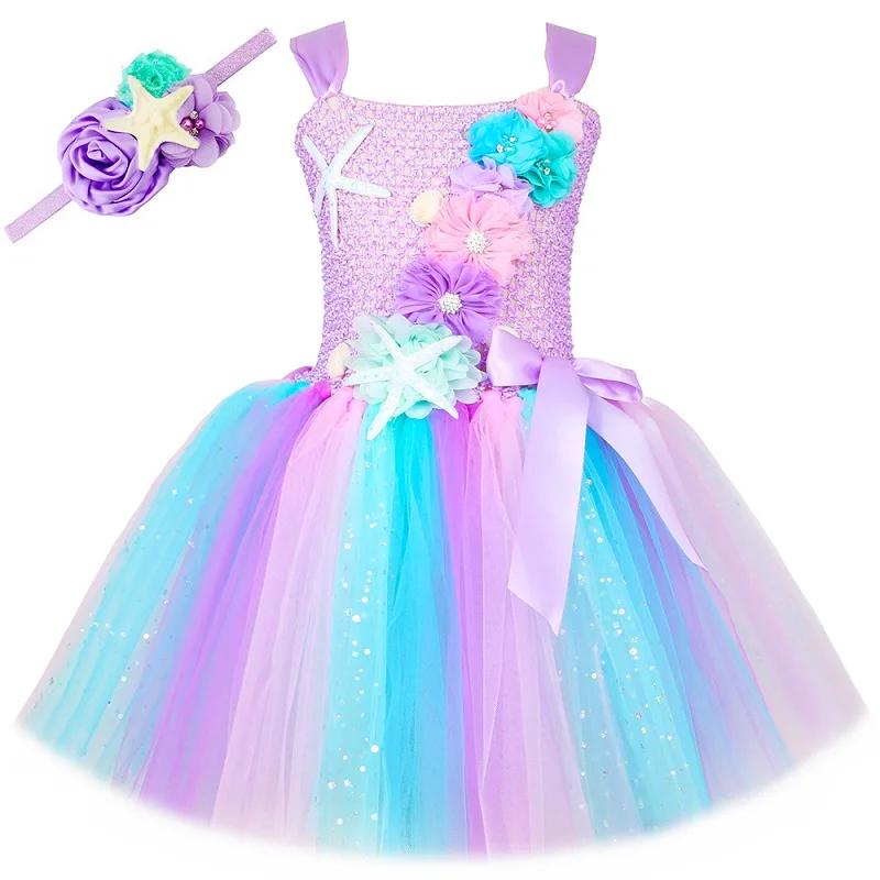 Šaty Princezny Mořské Panny pro Dívky Pastelské Květiny Narozeninová Oslava Tutu Šaty Halloweenský Kostým Malé Mořské Víly pro Děti Oblečení