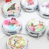 Flower Printed Metal Medicine Box, Circular Three Compartment Storage, Portable Travel Pill Box, Keychain