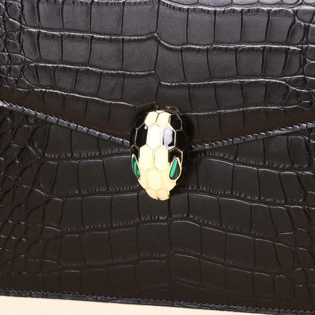2025 New Brand Fashionable Small Square Shiny Crocodile Pattern Crossbody Handbag with Snake Head Design for Women