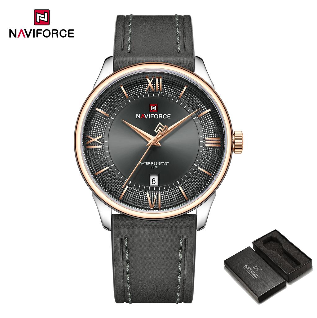 Naviforce Original Men Simple Quartz Watch Genuine Leather Strap 30m Waterproof Calendar Daily Casual Men Watch Gift NF9272L