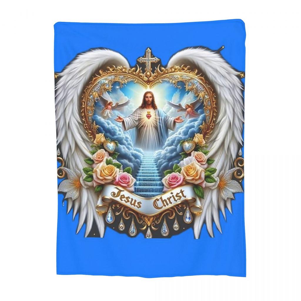 Jesus Christ Angelic Heart Religious Blankets Soft Warm Flannel Throw Blanket Bedding for Bed Living Room Picnic Travel Sofa