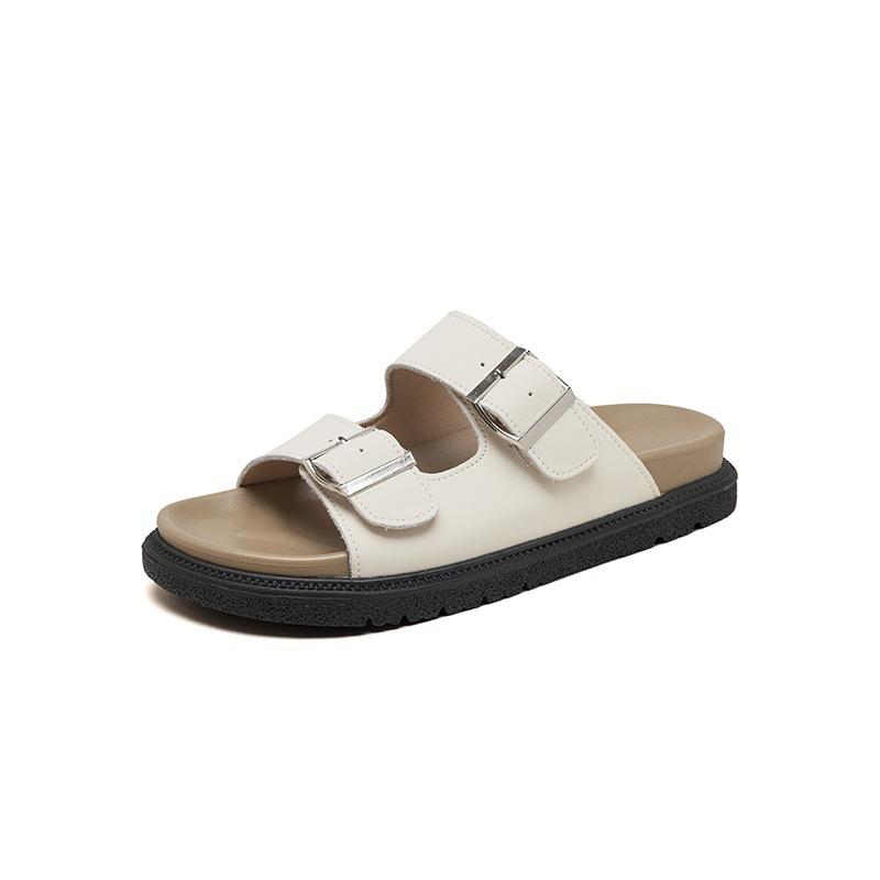 Thick-soled cool slippers women's shoes summer wear 2025 new popular Boken foreign trade stepping on shit feeling beach one-word drag