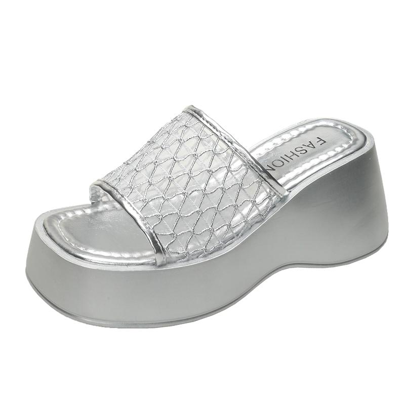 Fashion 2025 Summer Hollow Out Mesh Wedge Sandals Women Peep Toe Chunky Platform Slippers Woman Non Slip Thick Bottom Outdoor Slides